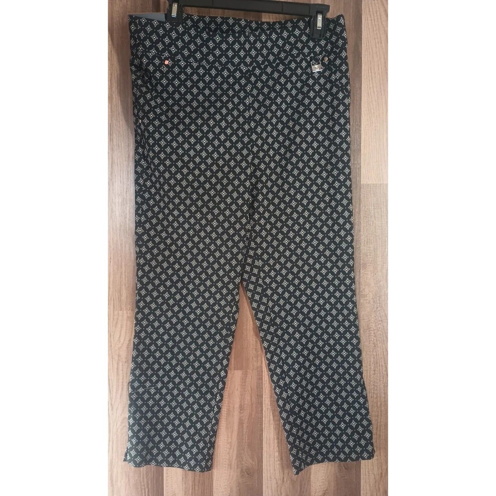 Rafaella Comfort Women's Pants Size 12 Stretch Black Geometric Design Capri